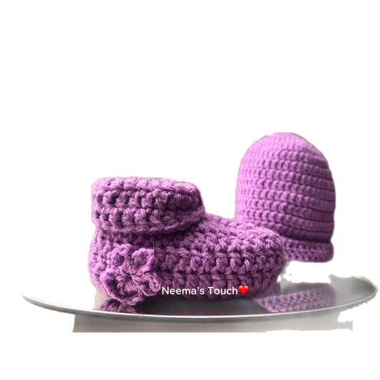 Handmade Baby Hat & Boot Set purple
