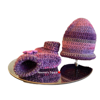 Handmade Baby Hat & Boot set multicolour