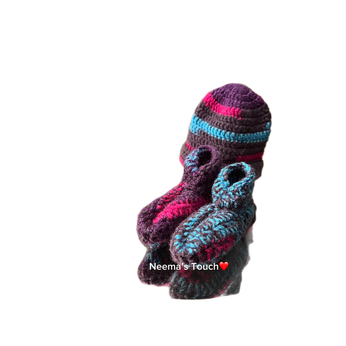 Handmade Multicolour Boot & Hat Set