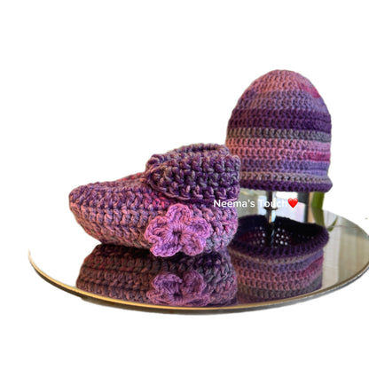 Handmade Baby Hat & Boot set multicolour