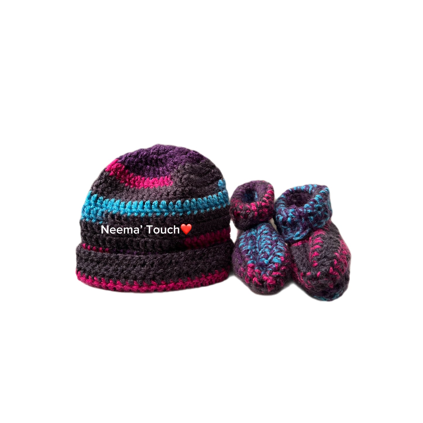 Handmade Multicolour Boot & Hat Set