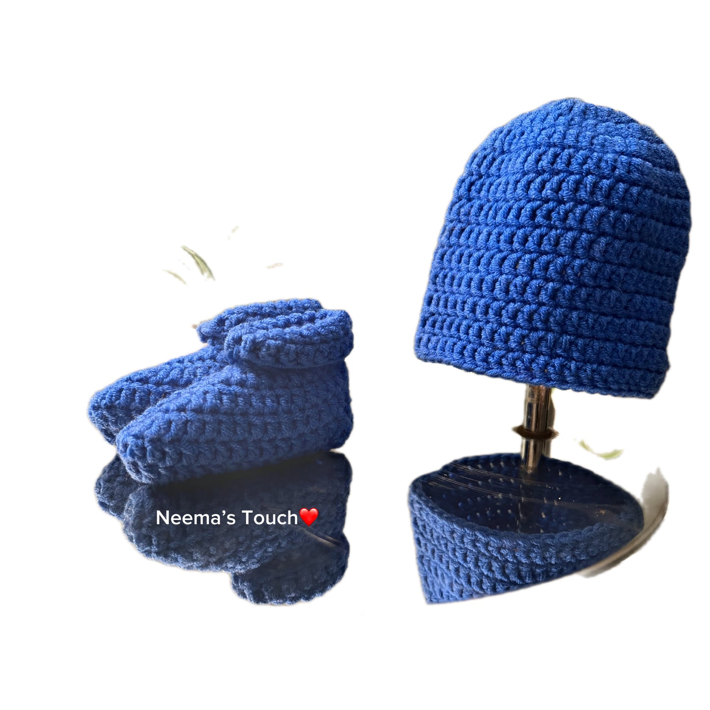 Handmade Dark Blue Baby Hat & Boot Set