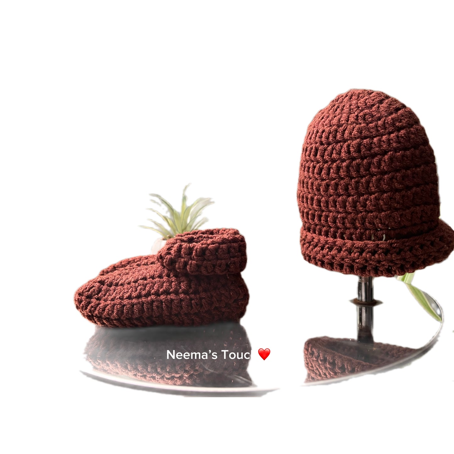 Handmade Baby Hat & Boot brown Set