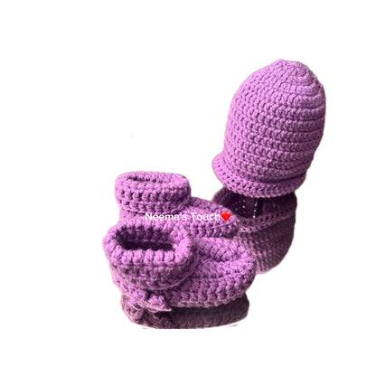Handmade Baby Hat & Boot Set purple