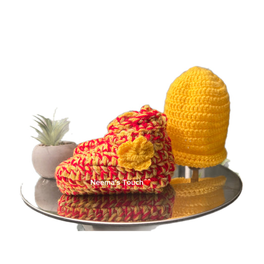 Handmade Yellow Hat & 2 Colours Boot Set