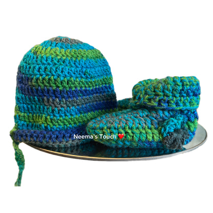 Handmade Baby Hat & Boot Set – Multicolour | Unisex