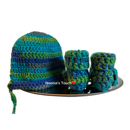 Handmade Baby Hat & Boot Set – Multicolour | Unisex
