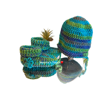 Handmade Baby Hat & Boot Set – Multicolour | Unisex