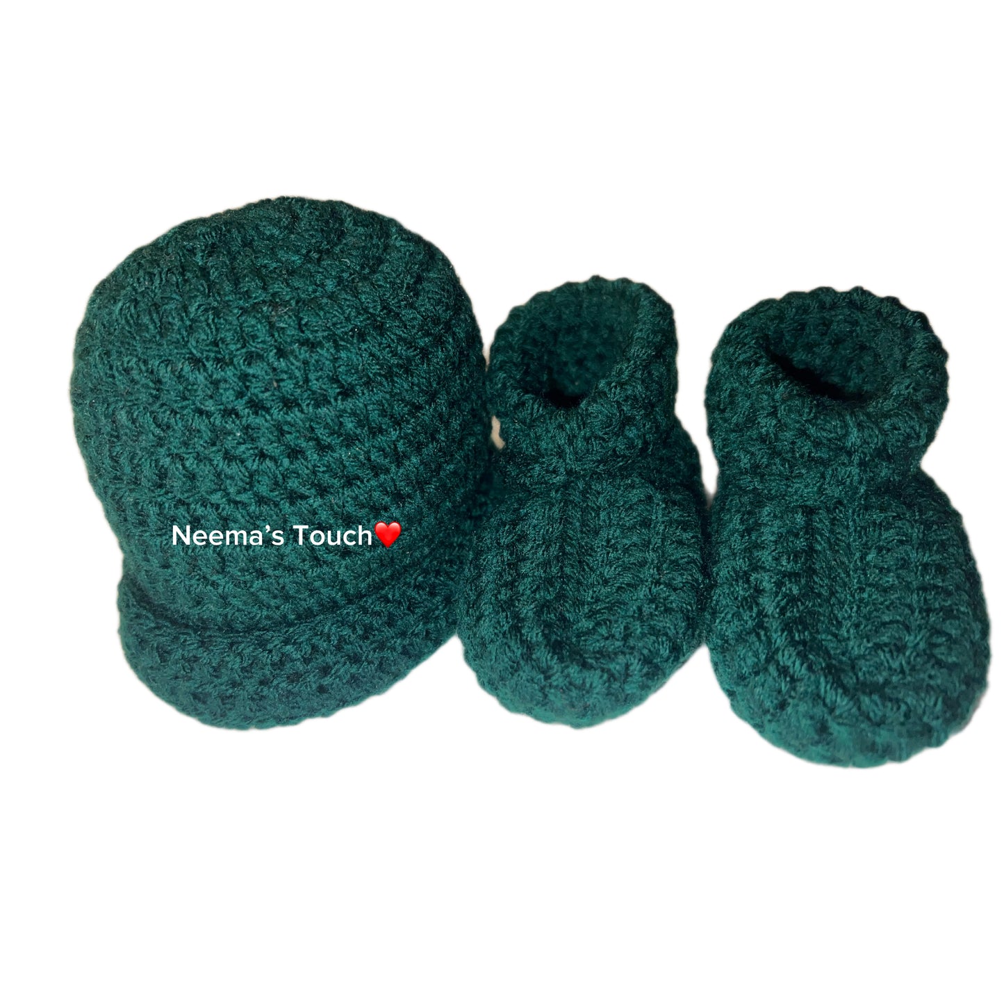 Handmade Baby Hat & Boot Dark Green Set