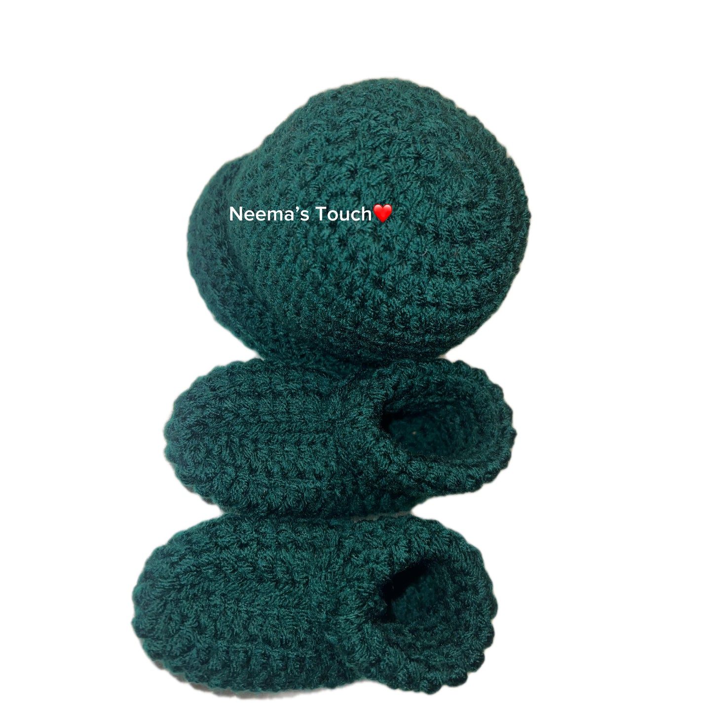 Handmade Baby Hat & Boot Dark Green Set
